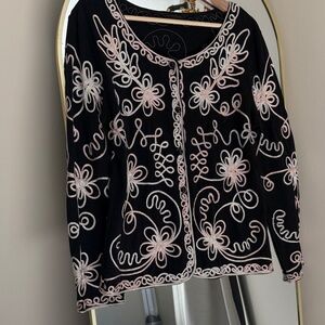 Investments Black Top with Pink Embroidery
